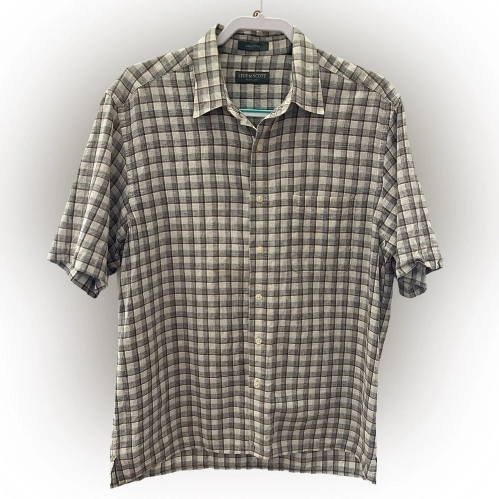 Lyle & Scot Scotland Men’s Linen/Cotton Blend Short Sleeve Shirt Size Large - Picture 1 of 6